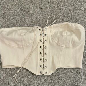 La Hearts White Lace-Up Crop Top